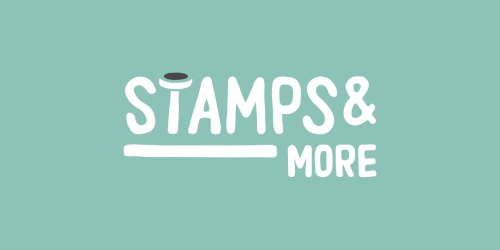 Stamps and More Logo with Branded Background