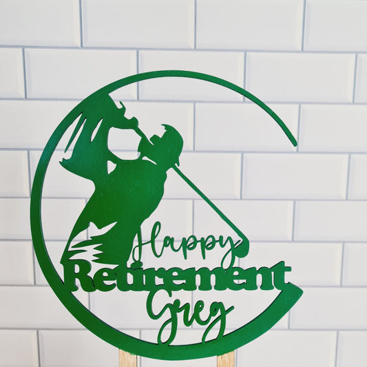 Happy Retirement Golfer Cake topper painted green