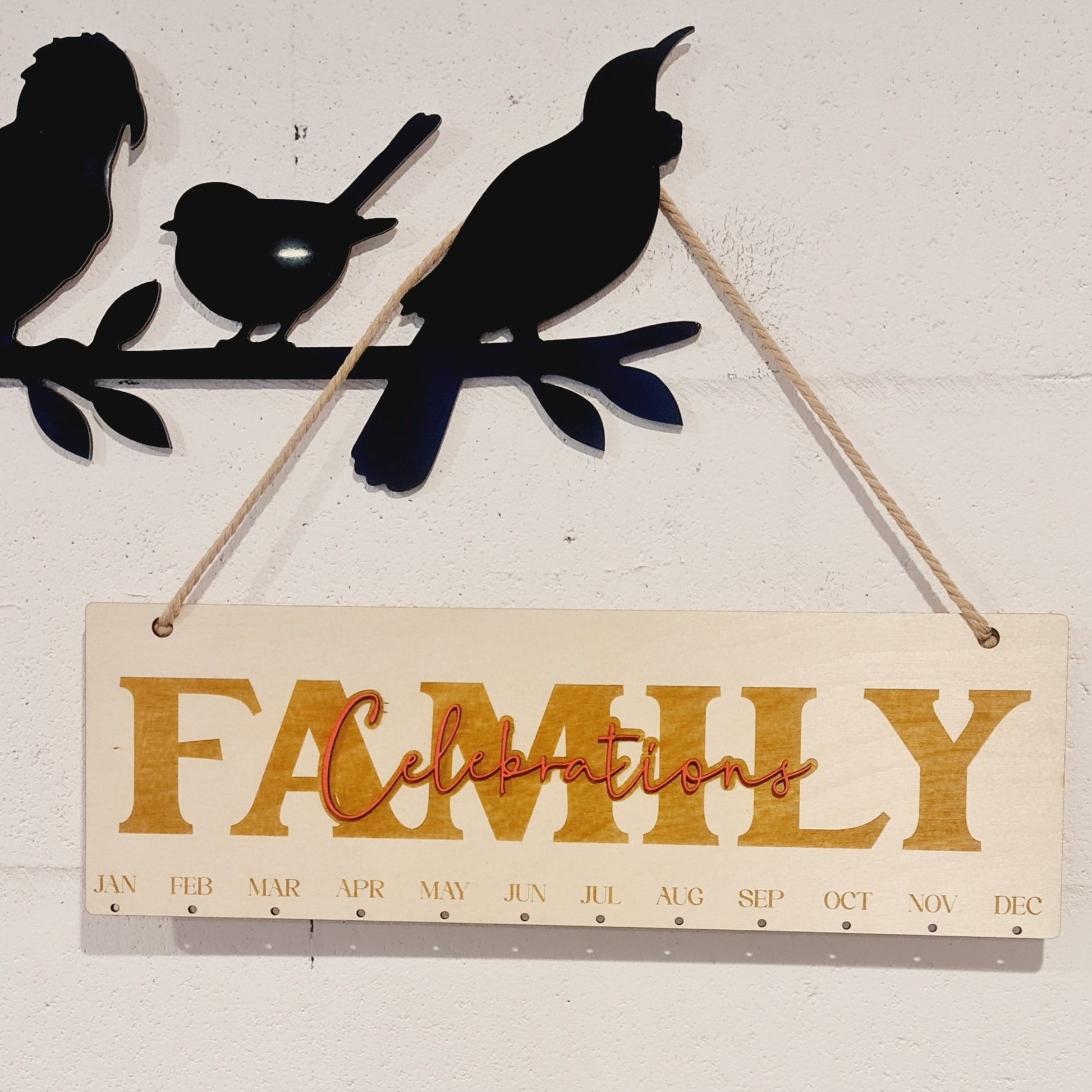 Wooden Engraved Family Celebrations Calendar with 3d Celebration Word