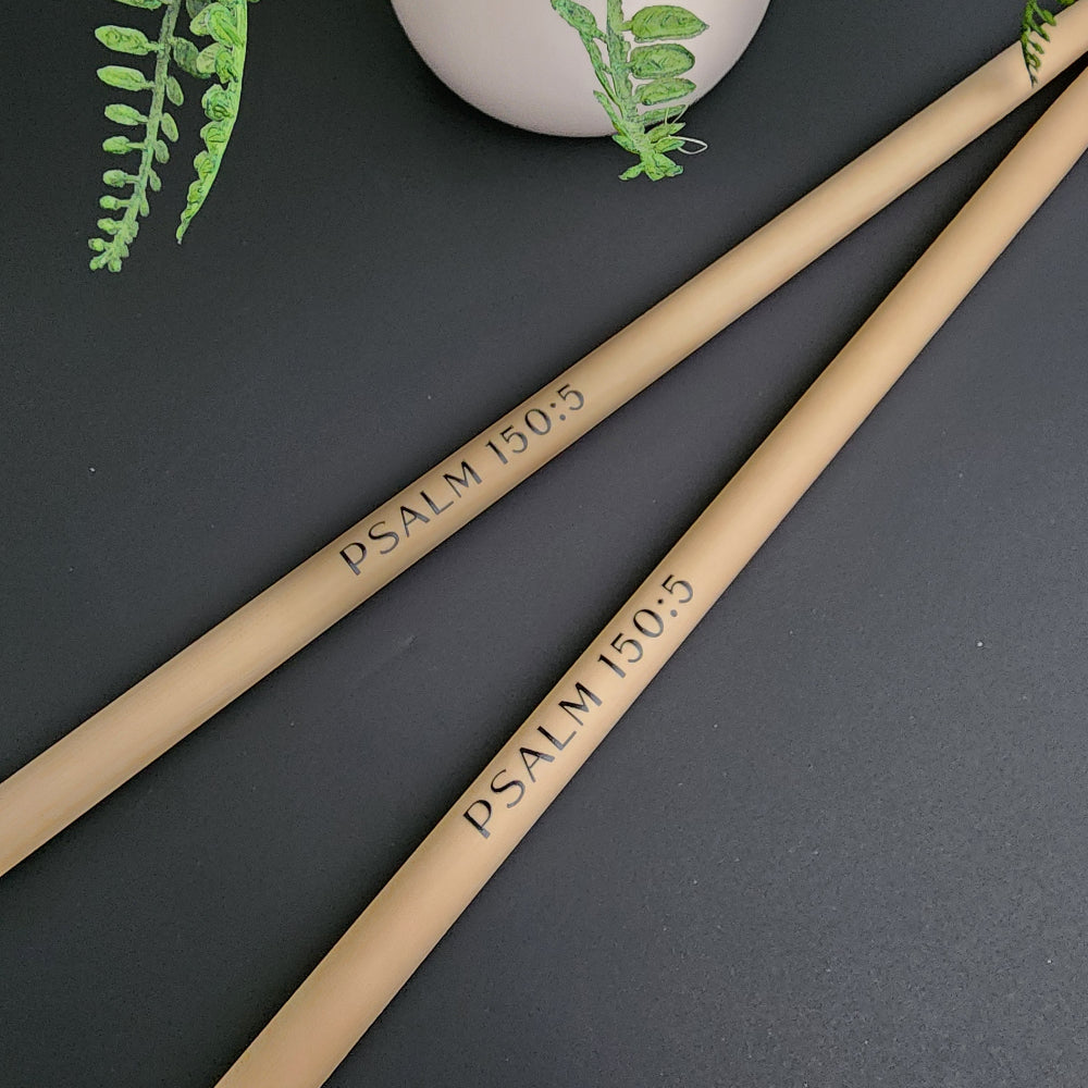 A pair of customised printed drumsticks personalised