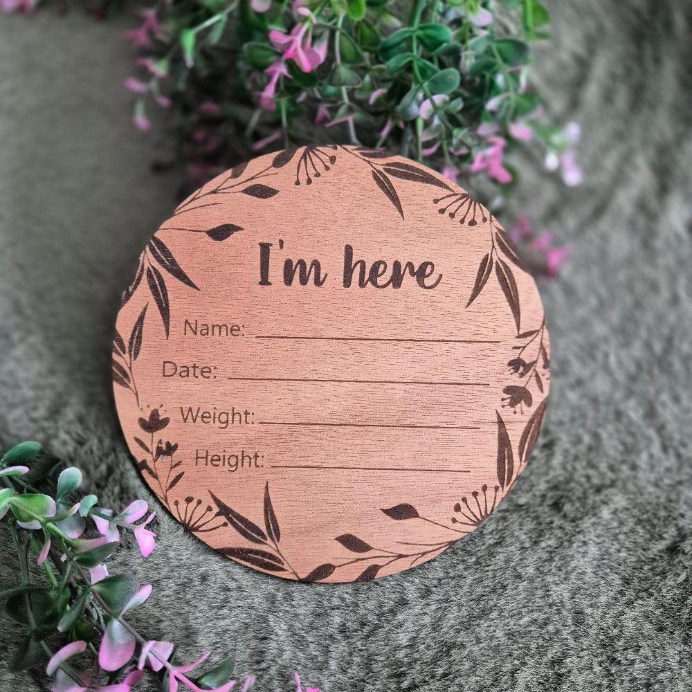 Birth Announcement Disc | Engraved Wooden Birth Annoucement