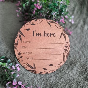 Birth Announcement Disc | Engraved Wooden Birth Annoucement