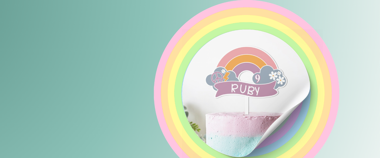 Custom Cake Topper made by Stamps and More in Auckland using acrylic, uv printed and personalised with the name Ruby