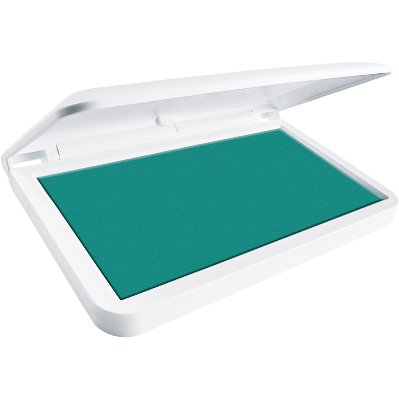 Teal ink pad in a white holder on a white background