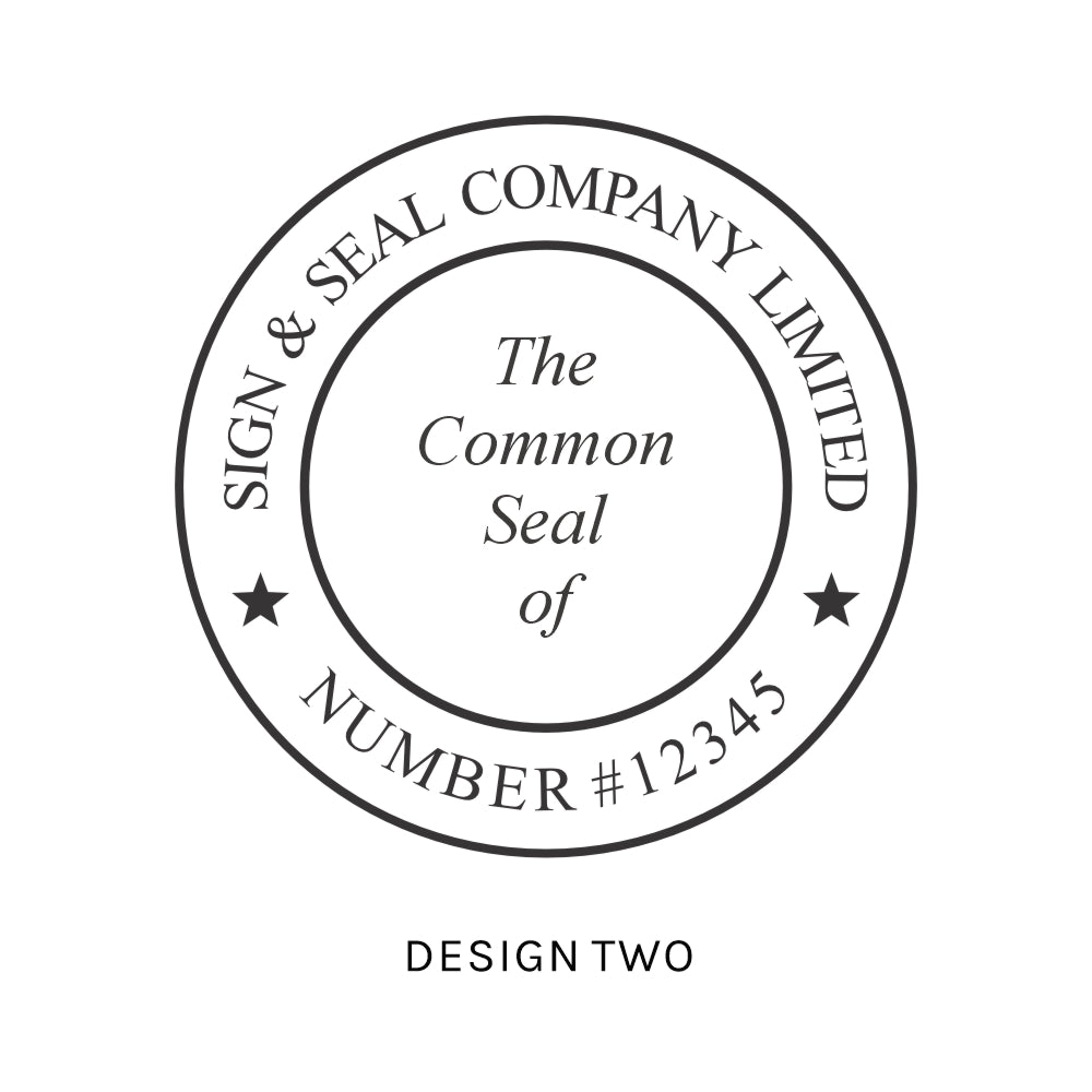 Circular seal design with text 'The Common Seal of Sign & Seal Company Limited' on a white background.
