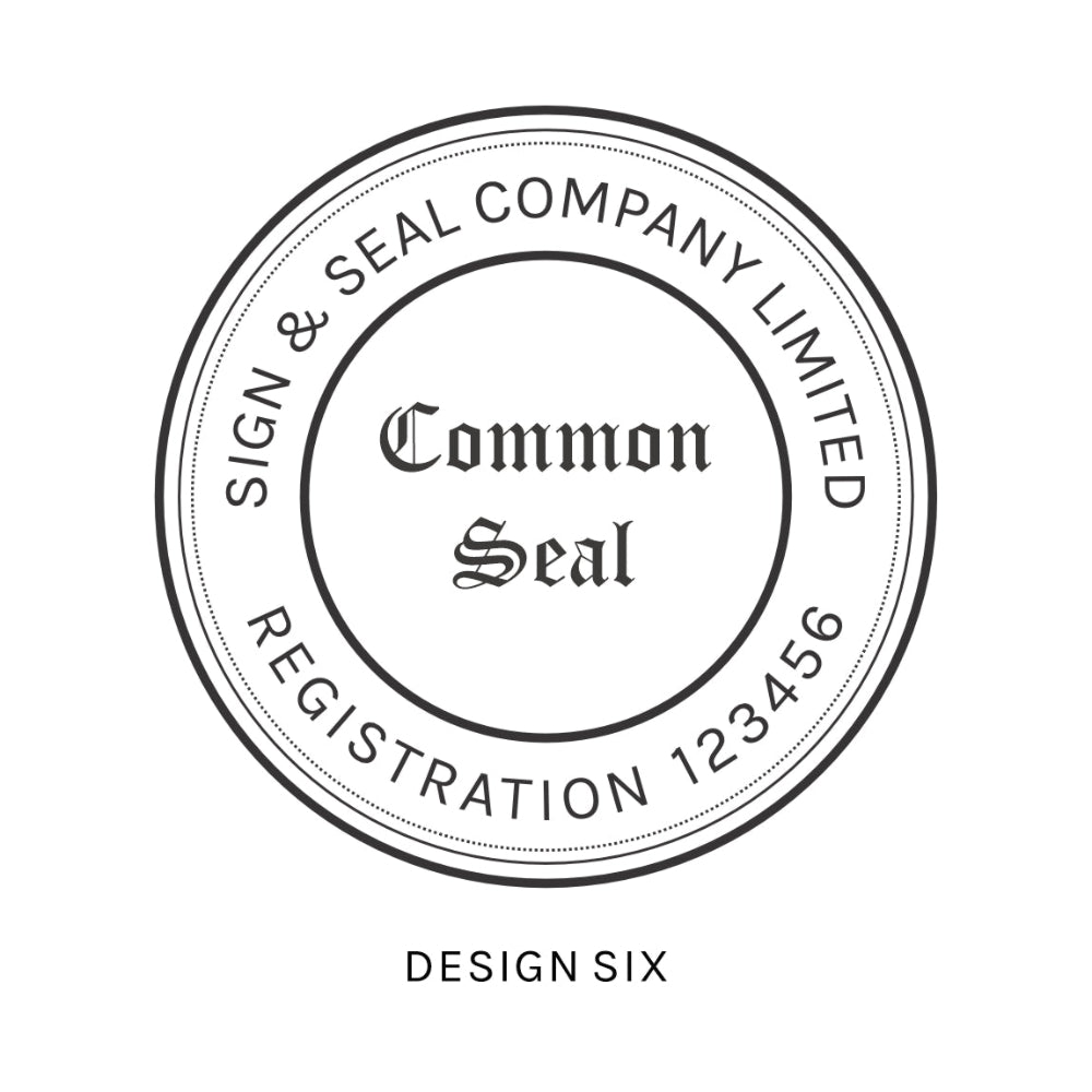 Circular seal design with text 'Common Seal' and 'Design Six' on a white background
