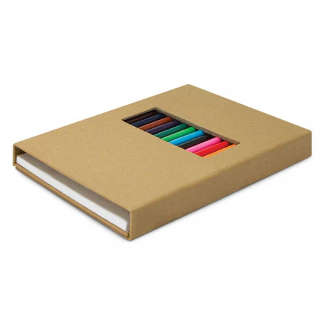 Kraft paper notebook with colorful markers on a white background