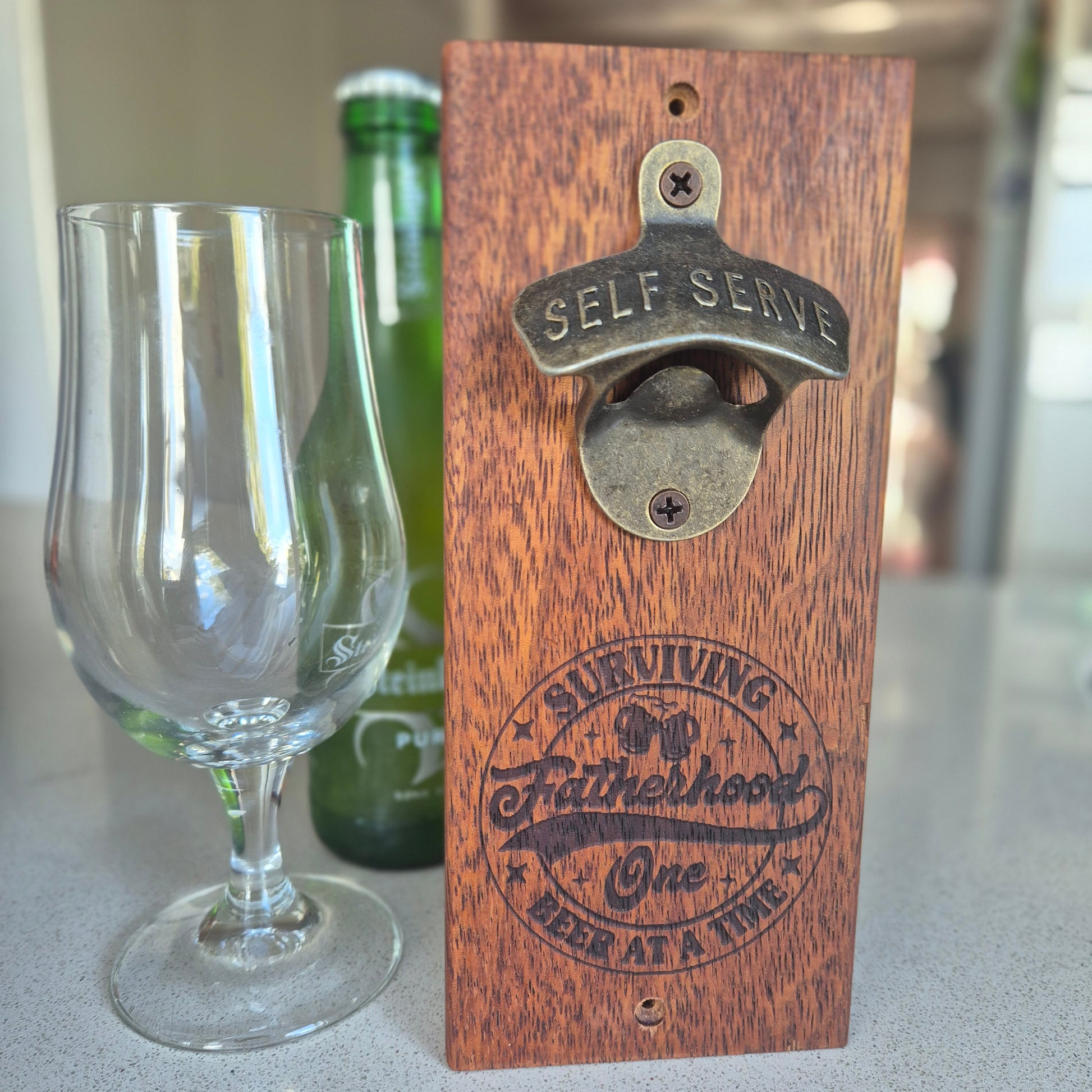 Surviving Fatherhood One Beer at a time bottle opener - wooden engraved.