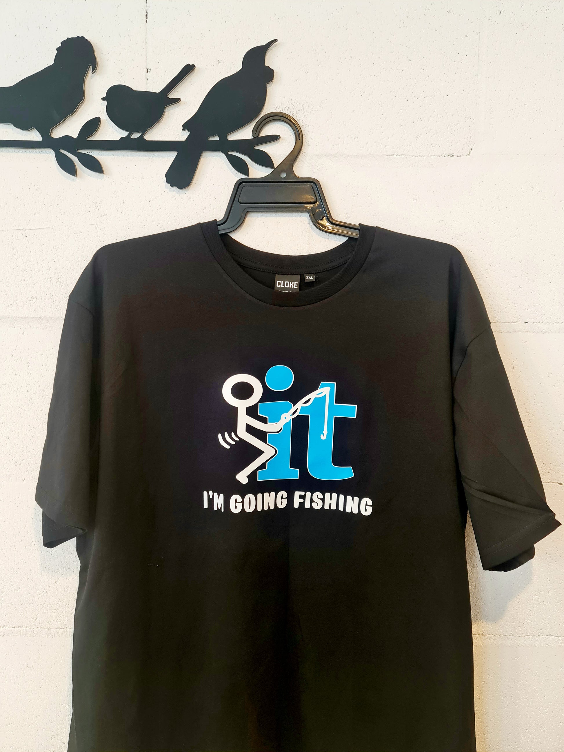 Stickman holding a fishing rod fn the it and going fishing