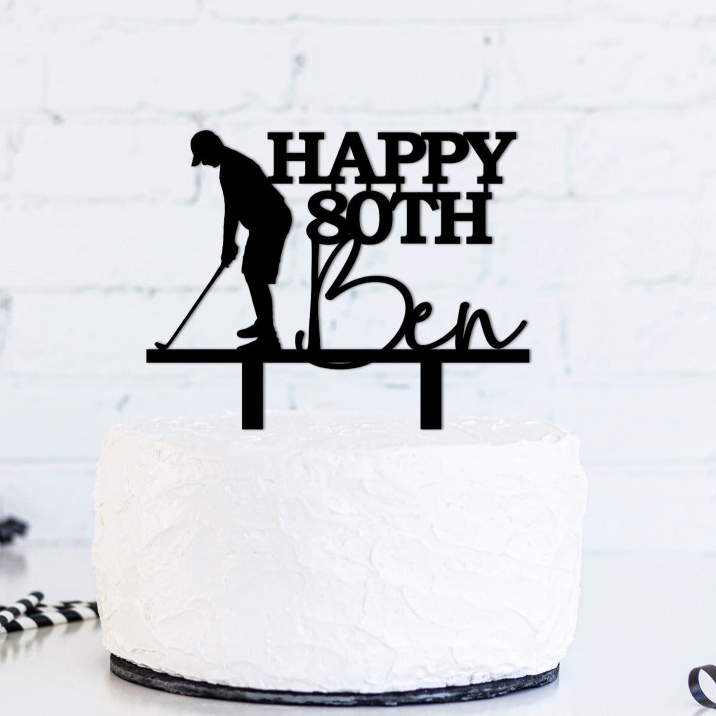 Golf Acrylic Cake Topper featuring a silhouette of a golfer about to take a swing