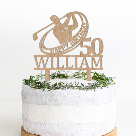 Wooden cake topper for a golfers birthday