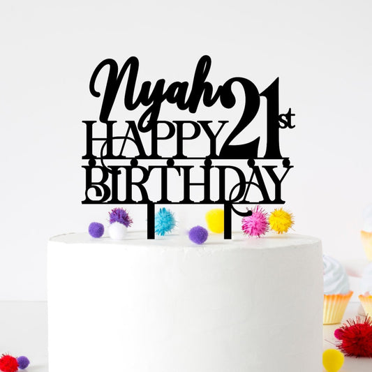 Happy 21st Birthday Cake Topper Fun Font