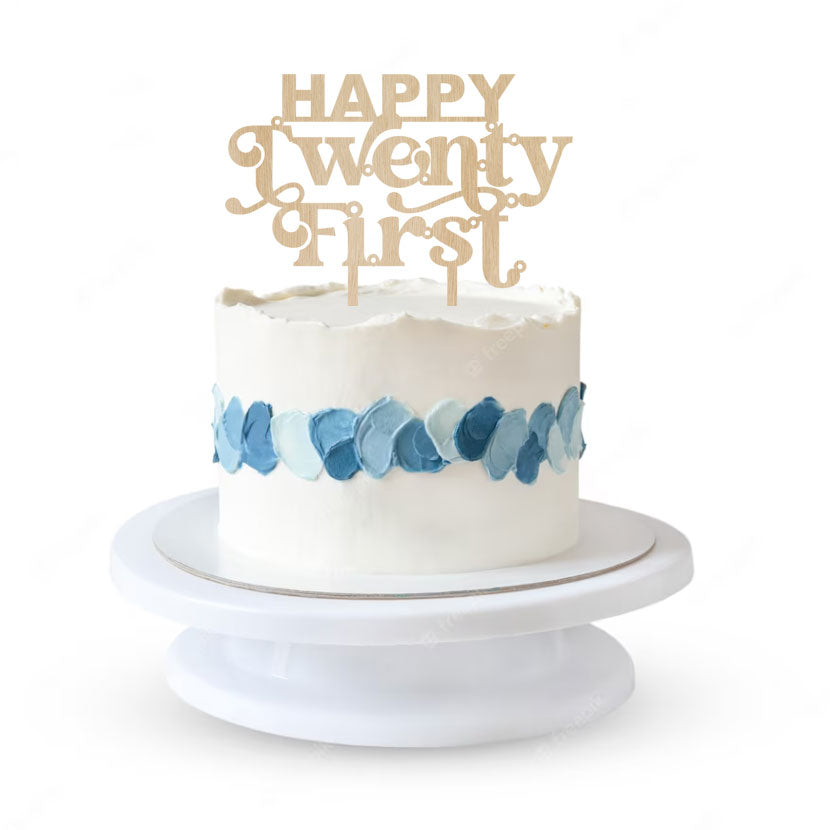 Wooden Happy Twenty First Cake Topper
