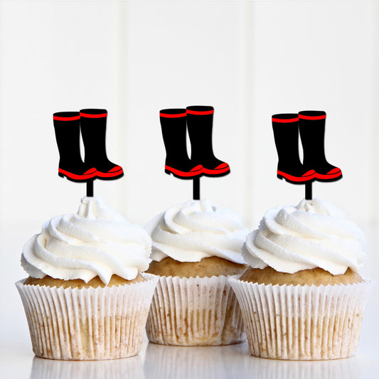 Black and Redband Acrylic Cupcake Toppers on cupcakes