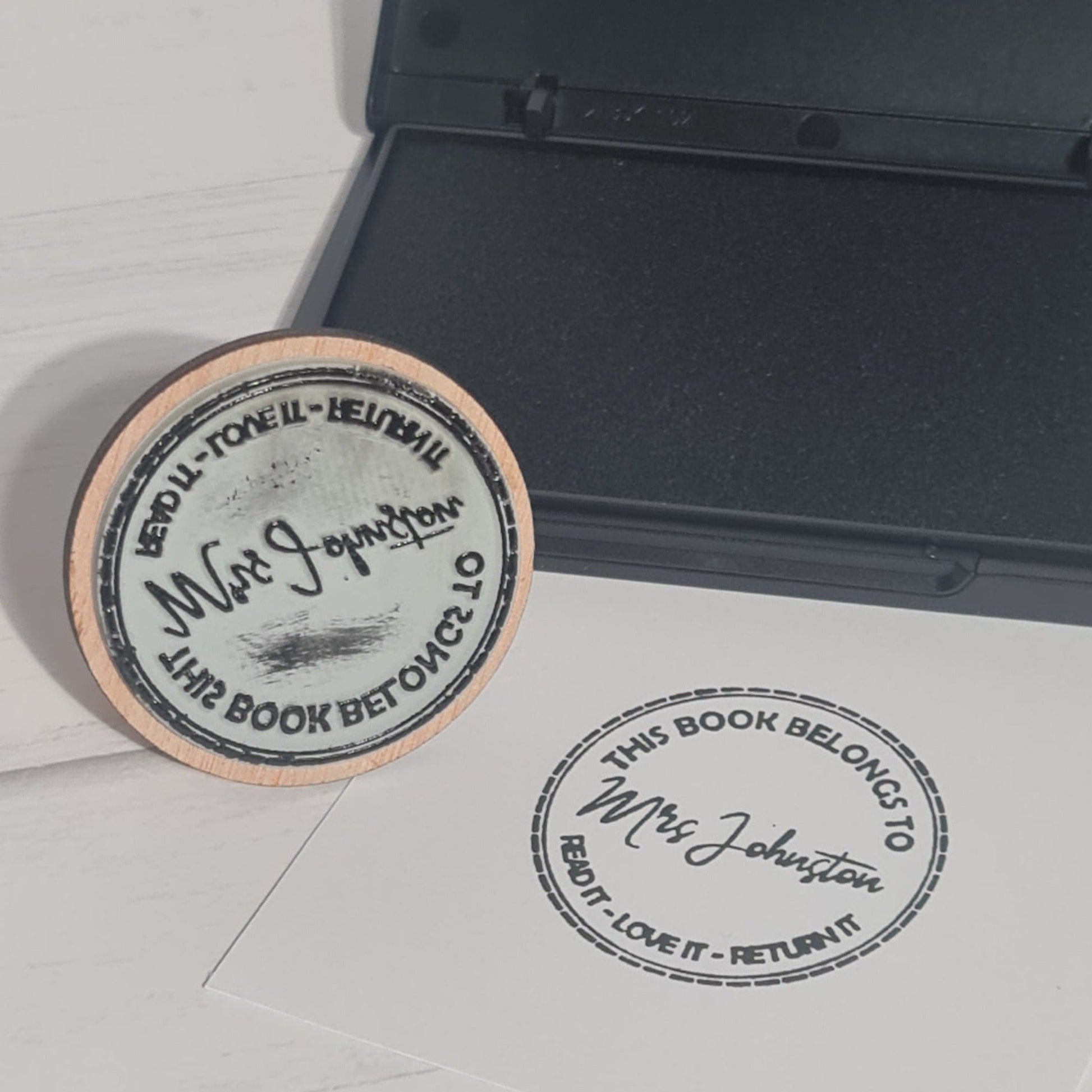 This Book Belongs to - read it, love it, return it stamp. Fully customisable