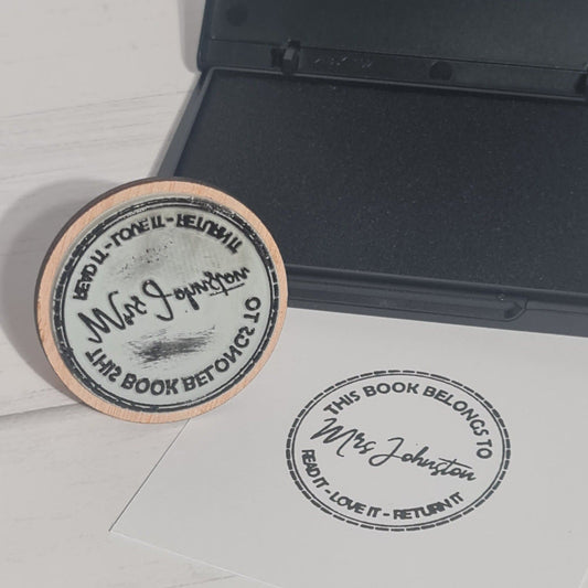 This Book Belongs to - read it, love it, return it stamp. Fully customisable