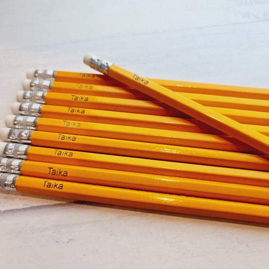 Personalised Engraved HB Pencils yellow with rubber ends