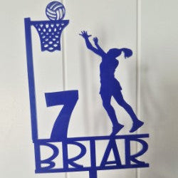 Blue metal decorative sign with basketball hoop, player, and number '7' held by a hand against a white background.