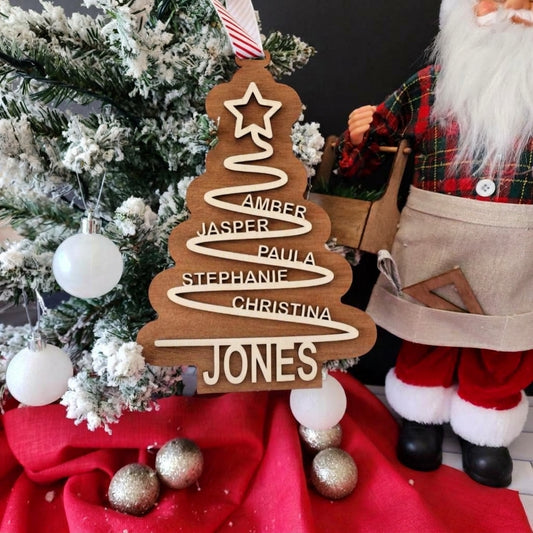 Personalised Wooden Family Christmas Tree Ornament | Custom Name Keepsake