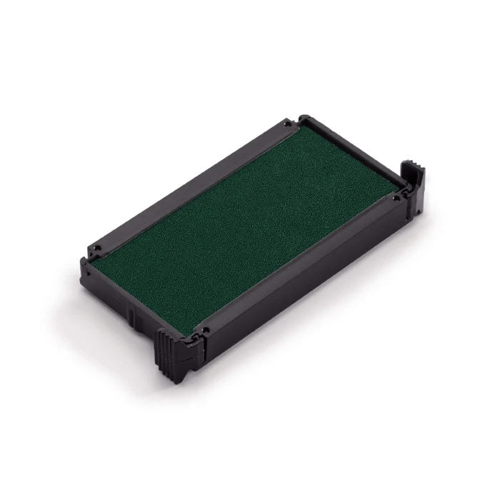 A rectangular green ink pad cartridge with a black plastic frame, shown at an angle on a white background.