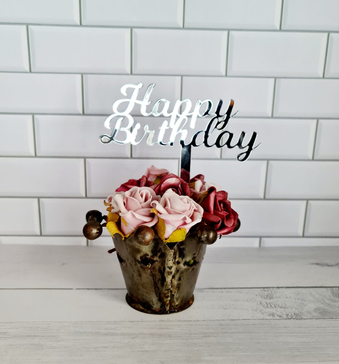Mirrored Cake Topper - Happy Birthday